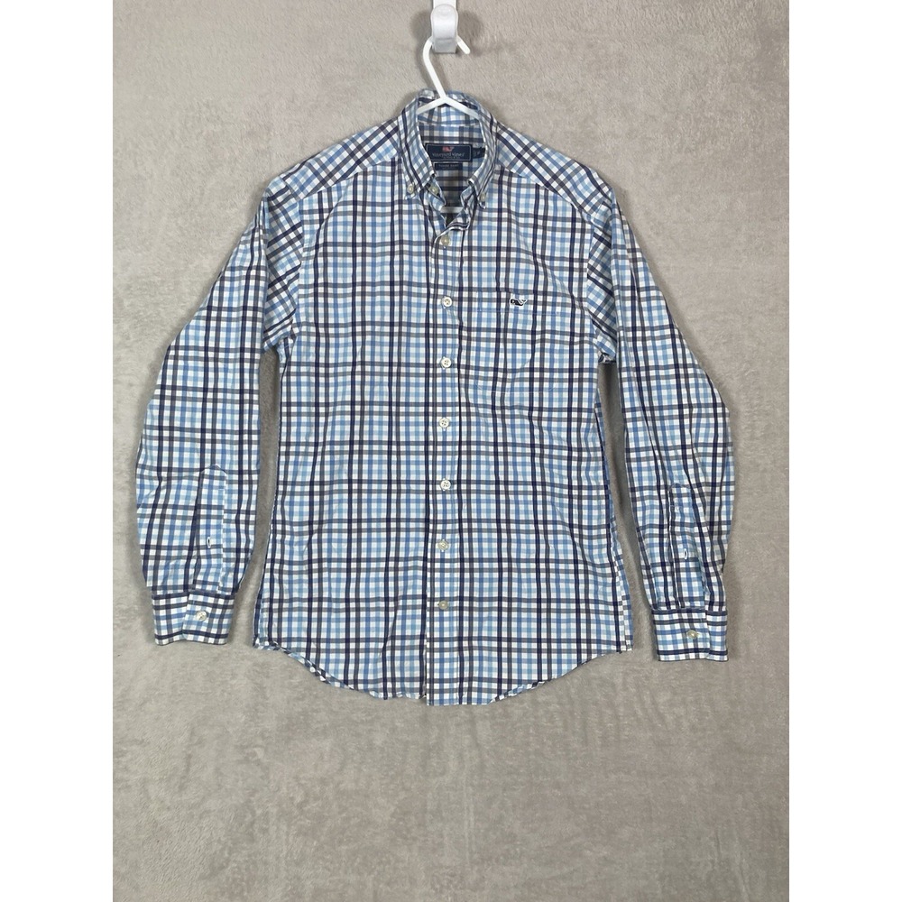 Vineyard Vines Tucker Shirt Mens XS Blue White Plaid Cotton Button Down Long Slv